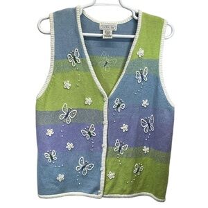 Vintage Mandal Bay Multicolor Womens Butterfly Embellished Sweater Vest XXL-TTG